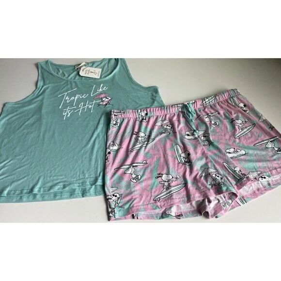 Munki Munki Snoopy Peanuts Women’s Sz 1X Pajama Pj Set Summer Tank & Shorts NEW - Picture 2 of 12